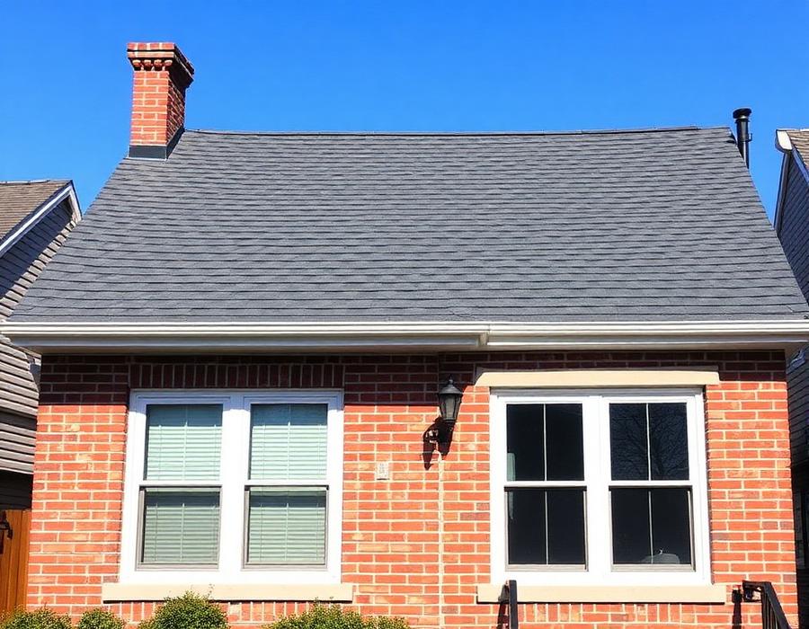 New charcoal shingle roof on a Chicago brick bungalow