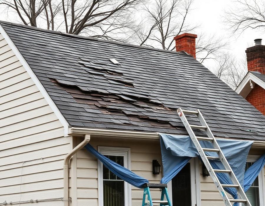 Storm damaged roof repaired by WJR Remodeling